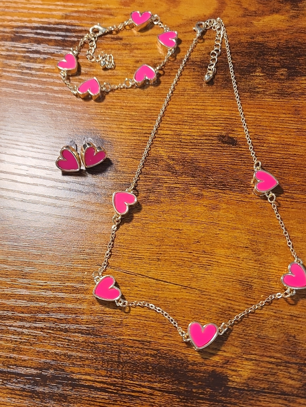 4pcs Fashionable Elegant Heart Design Pendant Necklace, Bracelet, Earrings